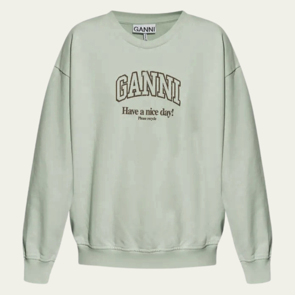 New GANNI LOGO SWEATSHIRT sz Large L / XL 100% Cotton Sustainable
